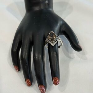 Vintage Designer CNA Sterling Silver Smoky Topsz Scroll Filigree Ring Size 8